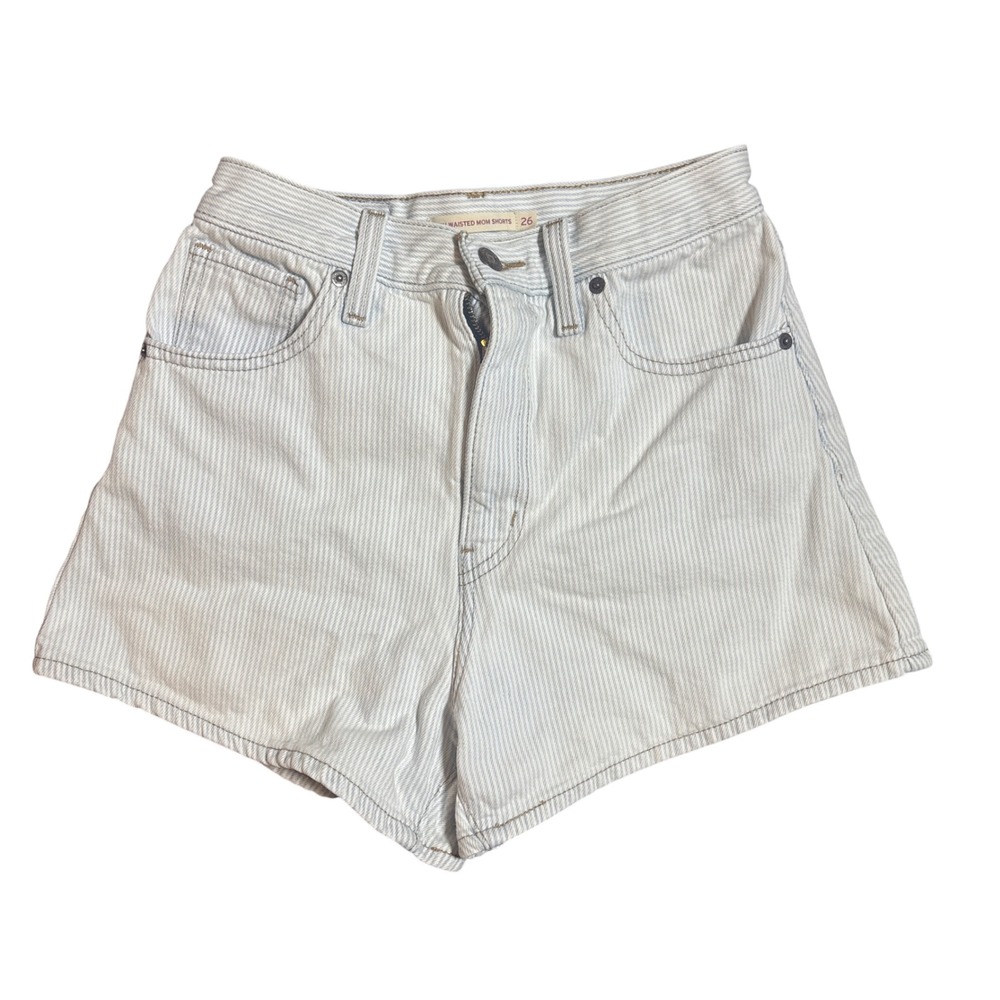 Levi's High Waisted Mom Shorts 26 Blue White Hickory Stripe Denim